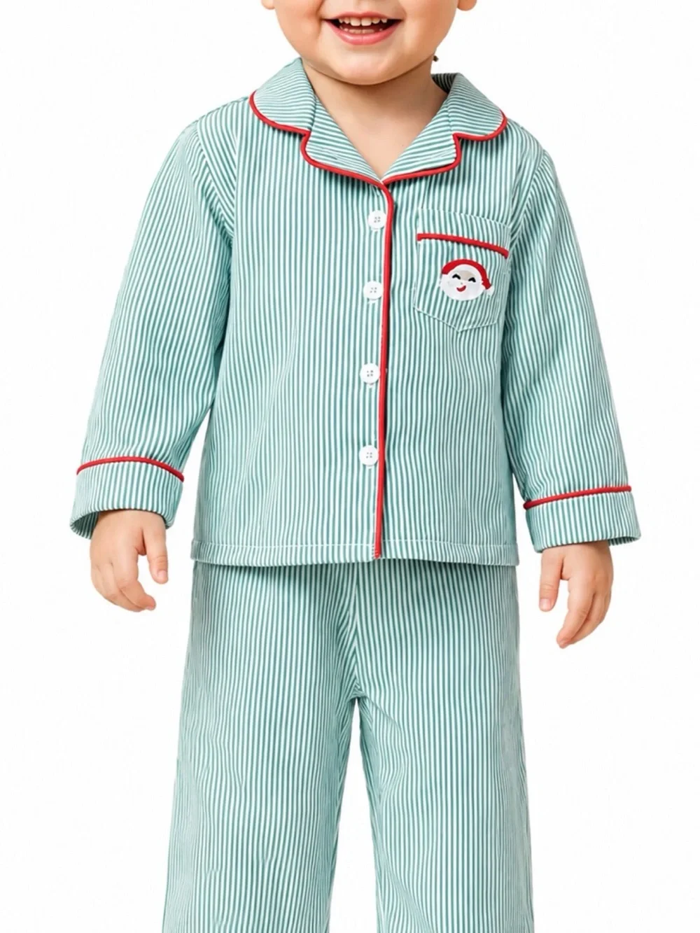 🎅🏻 Green Red White Christmas pajamas Santa embroidered brothers cousins NWT